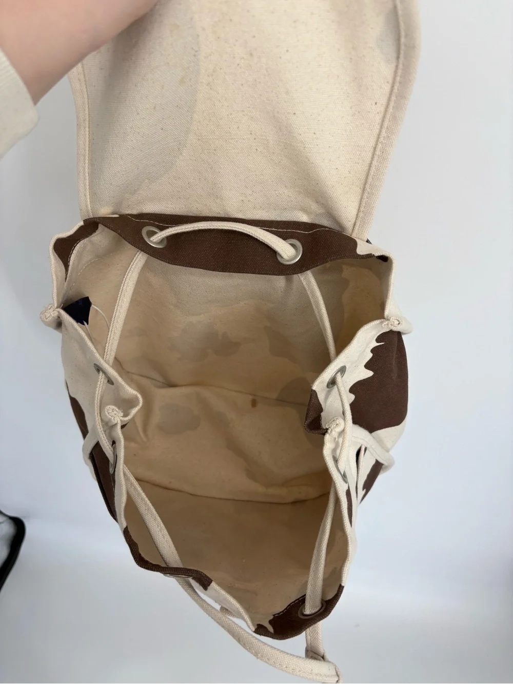 BAGGU Canvas Cowprint Drawstring Backpack - Brown & Cream